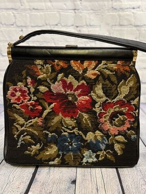 VINTAGE JR Florida Petit-Point Embroidered Floral Grannycore Cottagecore Handbag